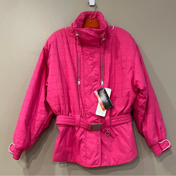 NWT VTG Kaelin Thermolite Ski Winter Jacket Peplum Stretch Belt 14 Bright Pink‎ - Picture 1 of 16